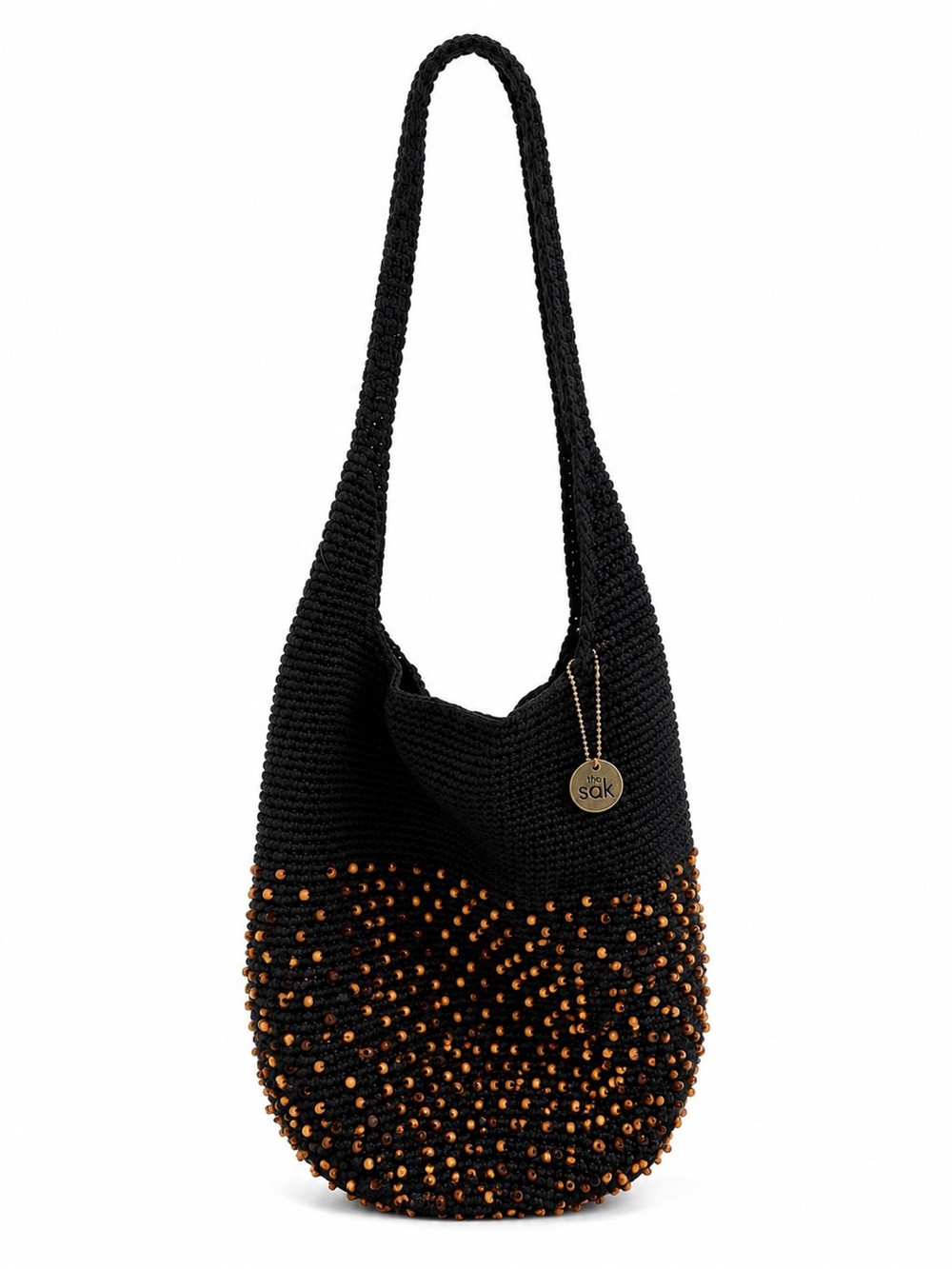 The Sak Beaded Hobo Bag in Black with Wooden Beads